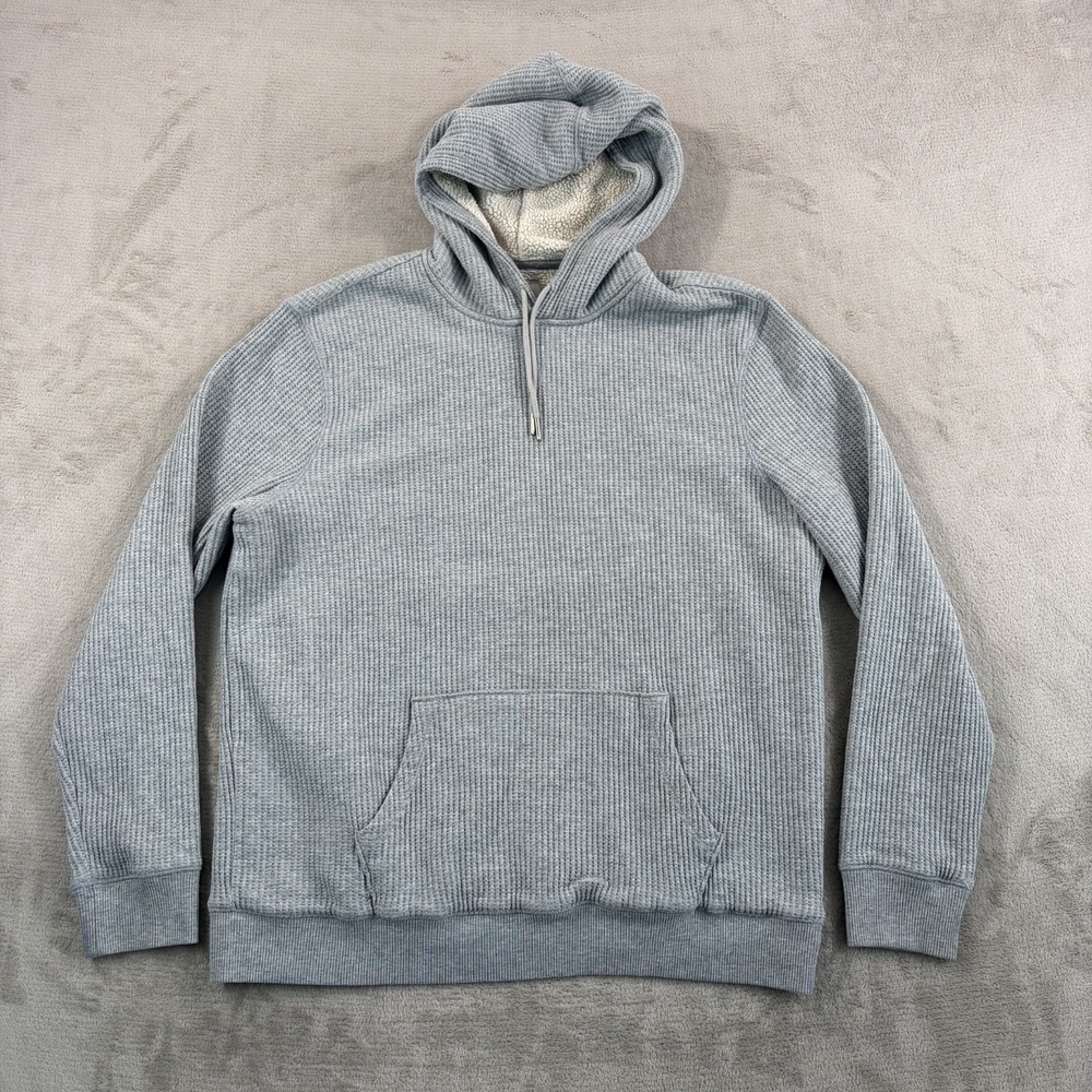 Old Navy Waffle Knit Sherpa Lined Pullover Hoodie in Grey Men Large Kangaroo